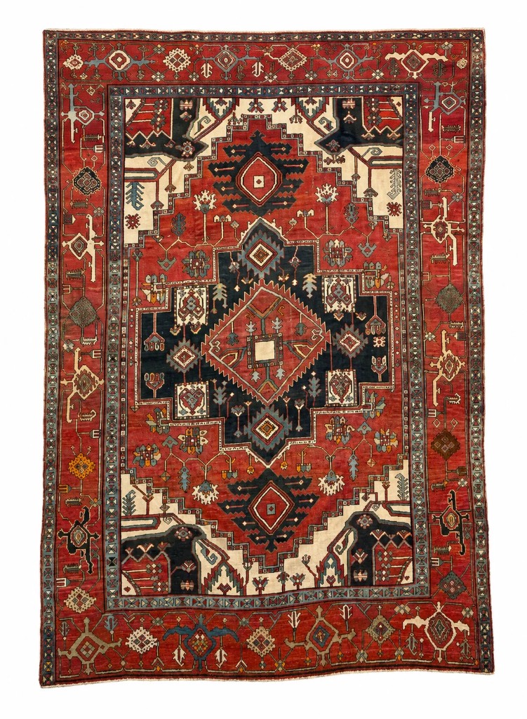 Antique Heriz rug, 11' x 14'10". Persian. Stock T-3945.