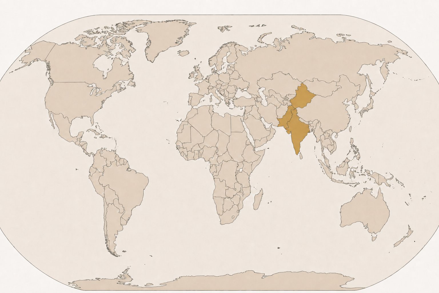 World map highlighting India and Pakistan